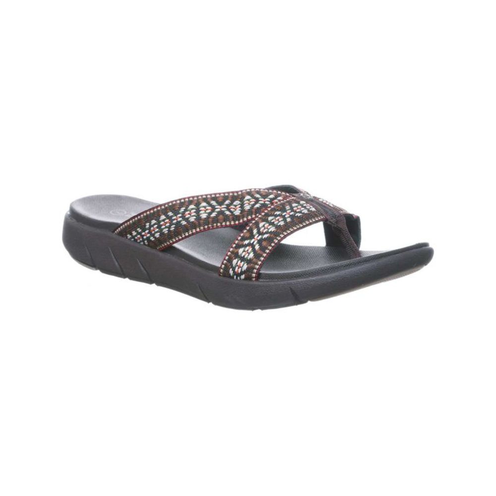 BEAR PAW Womens Brown Aztec Juniper Round Toe Wedge Slip On Thong Sandals 11